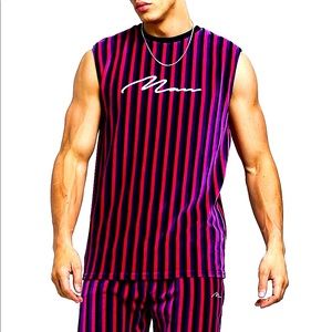 MAN Signature Velour Striped Tank & Short Set - S